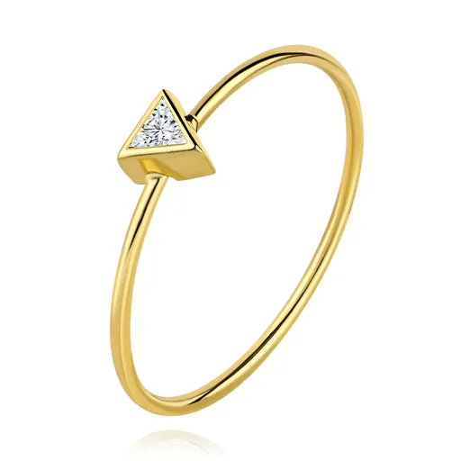 Zlatý prsteň 9K s trojuholníkovým zirkónom - Veľkosť: 49 mm