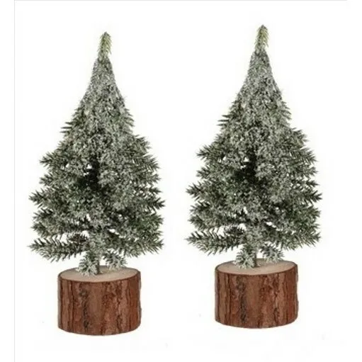 Vianočná dekorácia Stromček na kláte, 19 cm, srienistý, SET 2 KS