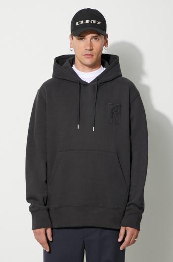 Bavlnená mikina Norse Projects Arne Relaxed Organic Brushed Fleece pánska, čierna farba, s kapucňou, jednofarebná, N20-1354-9999
