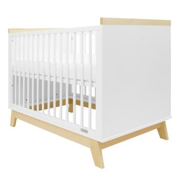 New Baby Crib Marcus cu barieră, alb/natural