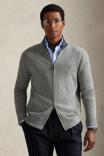 Vlnený kardigán Polo Ralph Lauren šedá farba, 710974149