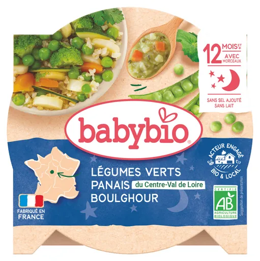 BABYBIO Zelená zelenina paštrnák a boulghour s koriandrom 230 g