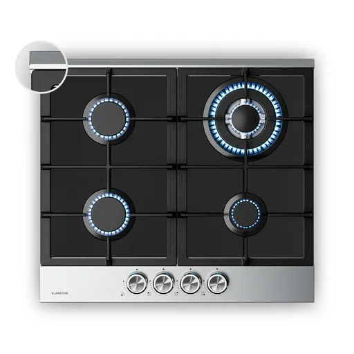 Klarstein Verosteel plynová varná doska, 4 horáky, elektrické zapaľovanie, kompatibilná s zemným plynom a LPG, 8000 W, 60 cm