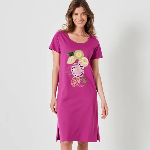 Krátka nočná košeľa s potlačou roziet a krátkymi rukávmi