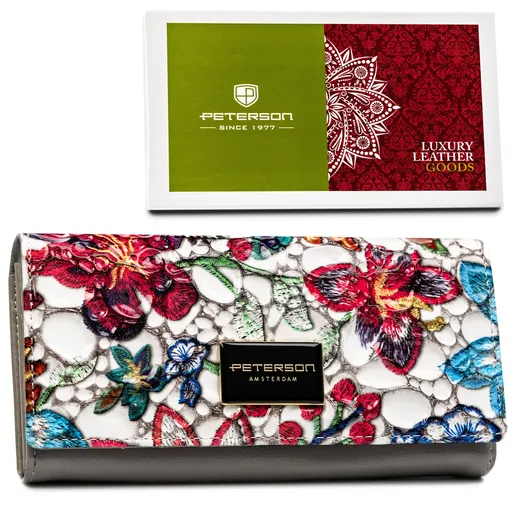 Dámska peňaženka z lakovanej kože s farebným kvetinovým vzorom - Peterson
