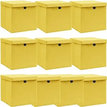 Úložné boxy s vekami 10 ks žlté 32 × 32 × 32 cm textil (288368)