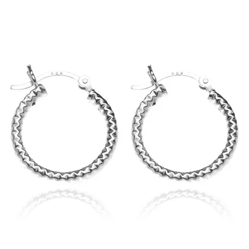 Okrúhle strieborné náušnice 925 - široká línia s kosoštvorcami, 20 mm