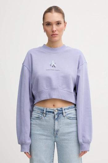Bavlnená mikina Calvin Klein Jeans dámska, fialová farba, s potlačou, J20J225544