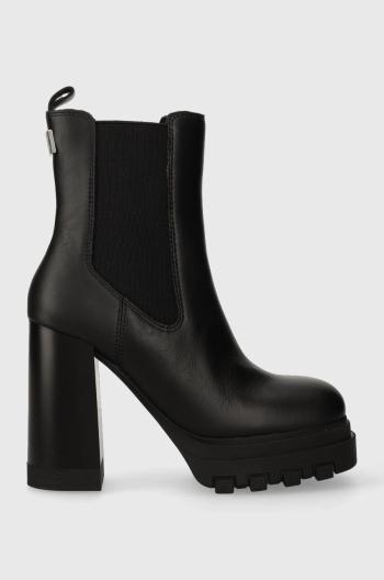 Kožené topánky chelsea Tommy Jeans TJW HIGH HEEL dámske, čierna farba, na plochom podpätku, EN0EN02306