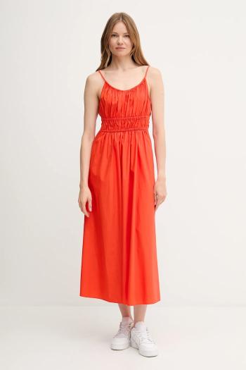 Bavlnené šaty Tommy Hilfiger oranžová farba, midi, áčkový strih, WW0WW45800