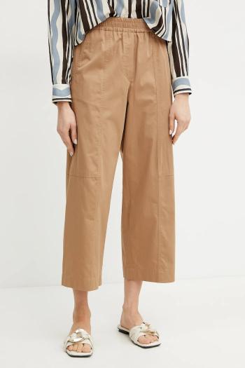 Bavlnené nohavice Weekend Max Mara dámske, béžová farba, rovné, vysoký pás, 2515131092600