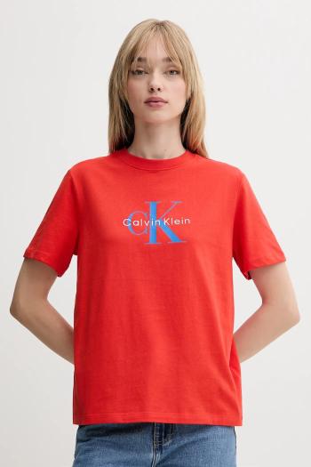 Bavlnené tričko Calvin Klein Jeans dámske, červená farba, LV047B865G