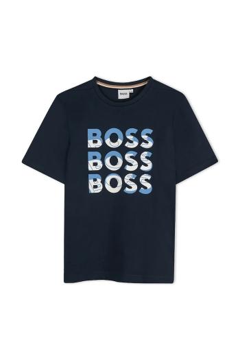 Detské bavlnené tričko BOSS tmavomodrá farba, s potlačou, J52038