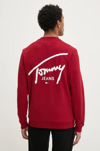 Bavlnená mikina Tommy Jeans pánska, bordová farba, s potlačou, DM0DM19230