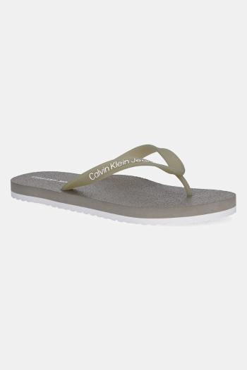 Šľapky Calvin Klein Jeans THONG+ TPU zelená farba, YM0YM01265