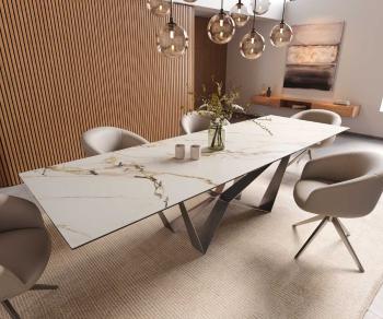Jedálenský stôl Edge 300x100 keramický Calacatta Luxe bielo-zlato-šedý