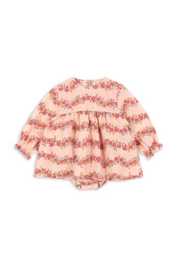 Detské bavlnené šaty Konges Sløjd BELLA FRILL ROMPER GOTS ružová farba, mini, áčkový strih, KS102295