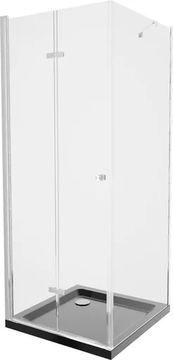 MEXEN/S - Lima sprchovací kút zalamovacie dvere 80 x 80, transparent, chróm + Flat čierna vanička so sifónom 856-080-080-01-00-4070