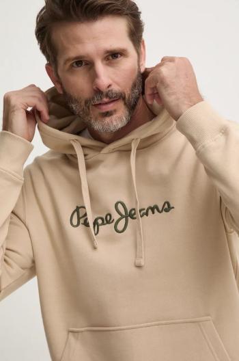 Bavlnená mikina Pepe Jeans NEW JOE HOODIE pánska, béžová farba, s kapucňou, s nášivkou, PM582716