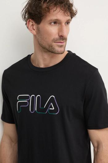 Bavlnené tričko Fila Lauben pánske, čierna farba, s potlačou, FAM0789