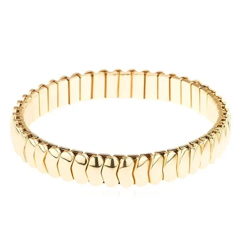 Pružný náramok z chirurgickej ocele, články tvaru šípiek, zlatá farba