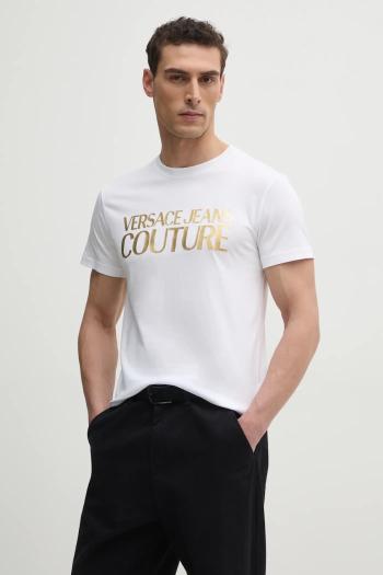 Bavlnené tričko Versace Jeans Couture pánske, biela farba, s potlačou, 78GAHT05 CJ00T