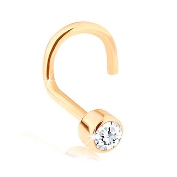 Piercing do nosa zo žltého 14K zlata, zahnutý - číry zirkónik v lesklej objímke
