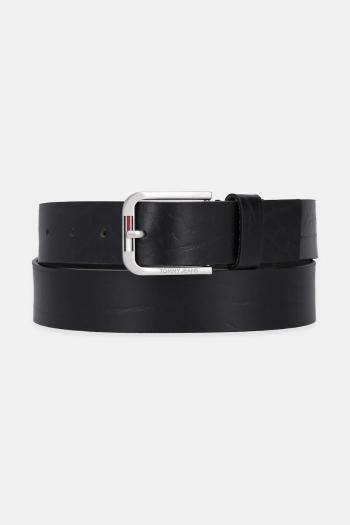 Kožený opasok Tommy Jeans pánsky, čierna farba, AM0AM13369