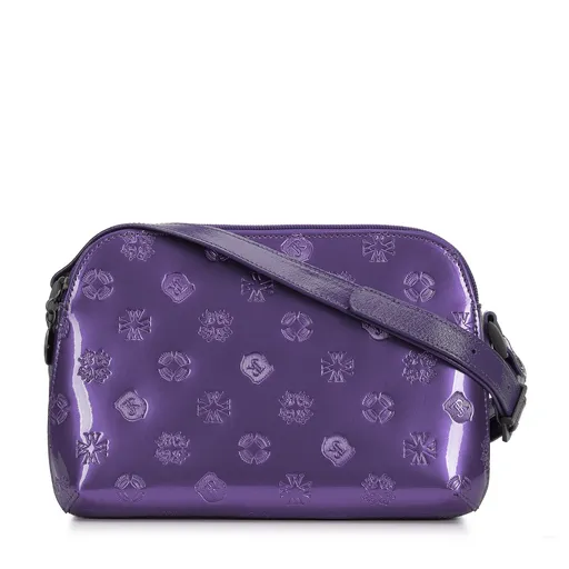 Dámska lakovaná kabelka cez rameno s monogramom, fialová 34-4-099-FF