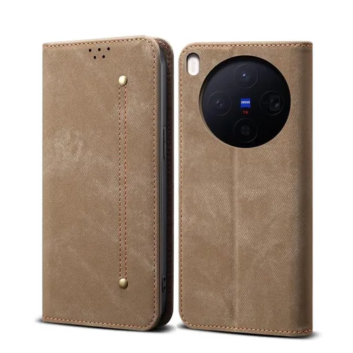 DENIM Peňaženkový kryt pre Vivo X300 šedohnedý