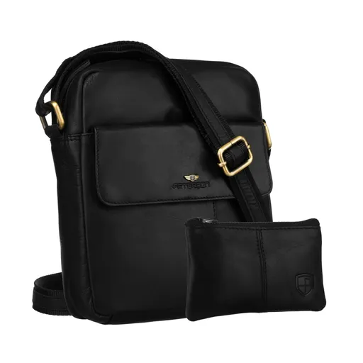 Čierna pánska kožená crossbody taška Peterson s puzdrom na kľúče