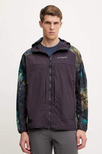Turistická bunda adidas TERREX x National Geographic fialová farba, prechodná, oversize, JD5839
