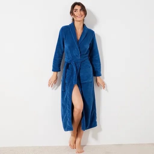 Fleecový župan so šálovým golierom, dĺžka 130 cm, hebký na dotyk