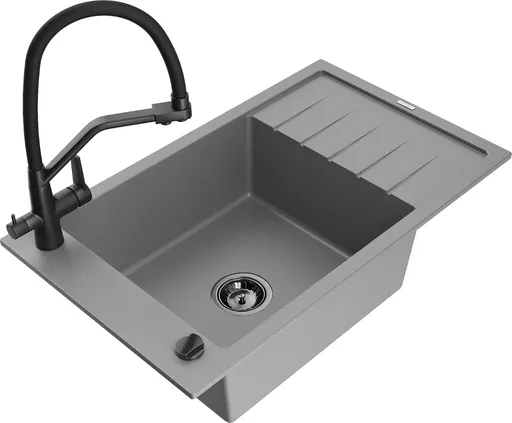 MEXEN/S MEXEN/S - Elias granitový drez s odkvapkávačom vrátane batérie Duo, šedá 6511-71-671701-70-B