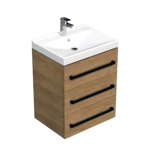 Kúpeľňová skrinka s čiernou úchytkou a umývadlom SAT Cube Way 60x76,5x46 cm dub Hickory mat CUBE46C603DHVER