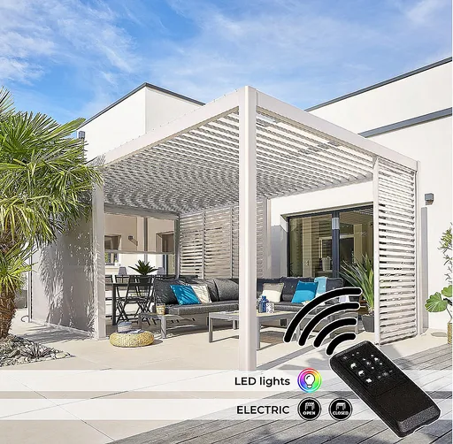 DEOKORK Záhradný hliníkový altánok elektrický MEGAN 6x3 m (ivory)