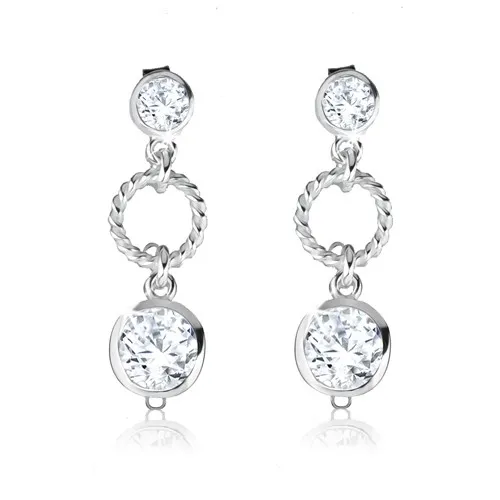Puzetové náušnice zo striebra 925, číre zirkóny, zdobený obrys kruhu