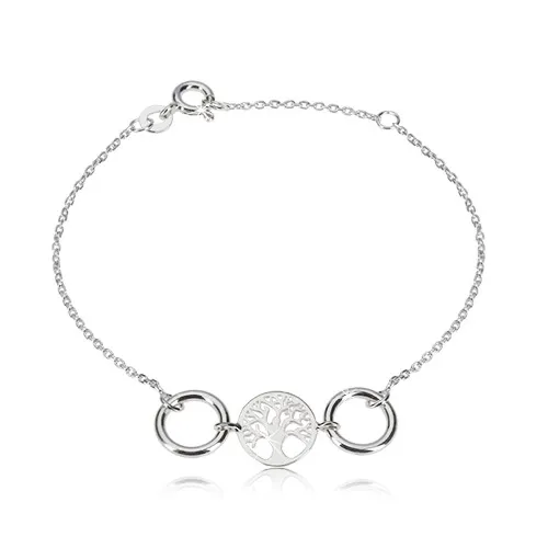 Náramok zo striebra 925 - vyrezávaný kruh so stromom života, dva lesklé krúžky