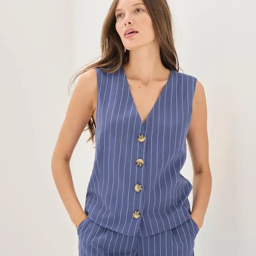 Klasická prúžkovaná vesta na gombíky, s prímesou ľanu