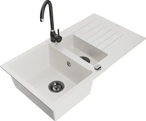 MEXEN/S MEXEN/S - Matias granitový drez 1.5 s odkvapkávačom vrátane batérie Telma, biela 6502-20-670200-70