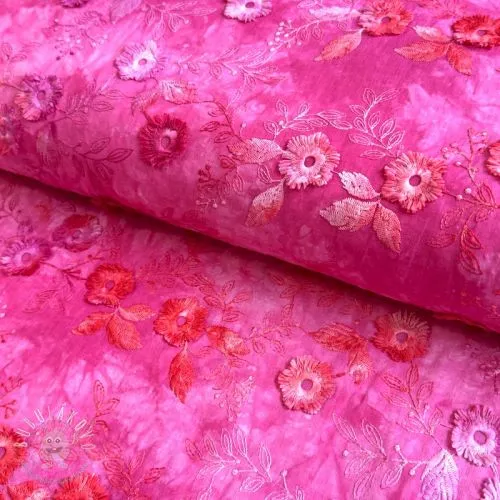 Bavlnená látka TIE DYE EMBROIDERY Poppy design U