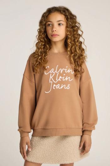 Detská mikina Calvin Klein Jeans hnedá farba, s potlačou, IG0IG02760