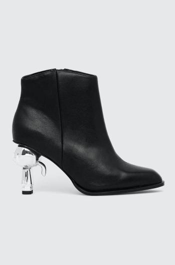 Kožené členkové topánky Karl Lagerfeld IKON HEEL dámske, čierna farba, na podpätku, KL39035