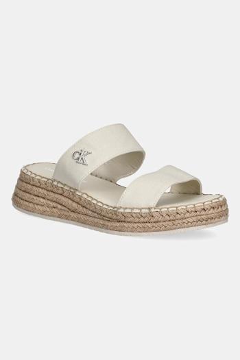 Šľapky Calvin Klein Jeans SPORTY ROPE MG LTH WEBBING dámske, béžová farba, na kline, YW0YW01704