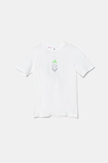 Detské bavlnené tričko adidas Performance biela farba, s potlačou, JM8942