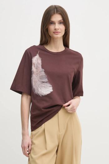 Bavlnené tričko Sisley dámske, hnedá farba, 3I1XL106R