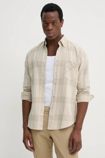 Bavlnená košeľa BOSS Orange pánska, béžová farba, regular, s golierom button-down, 50530843