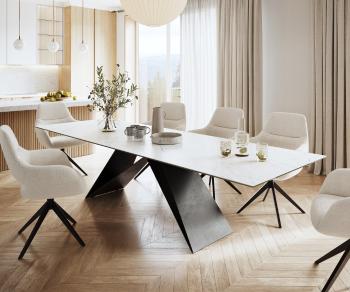Jedálenský stôl Edge 300x100cm Laminam® keramika biela podnož v tvare