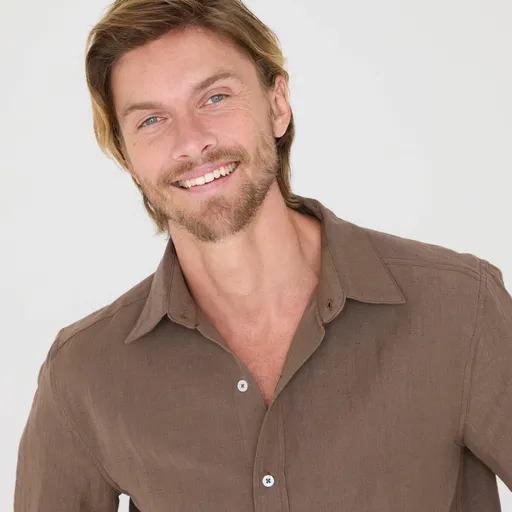 Košeľa zo zmesi bavlny a ľanu s dlhými rukávmi