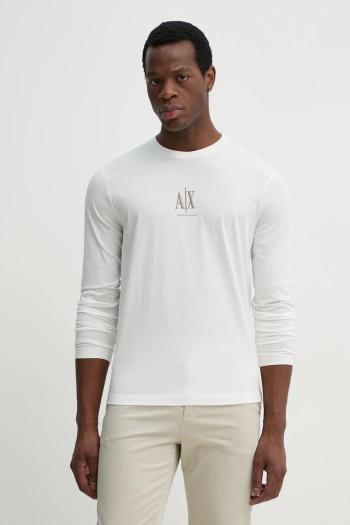 Bavlnené tričko s dlhým rukávom Armani Exchange biela farba, s nášivkou, XM000364 AF12308